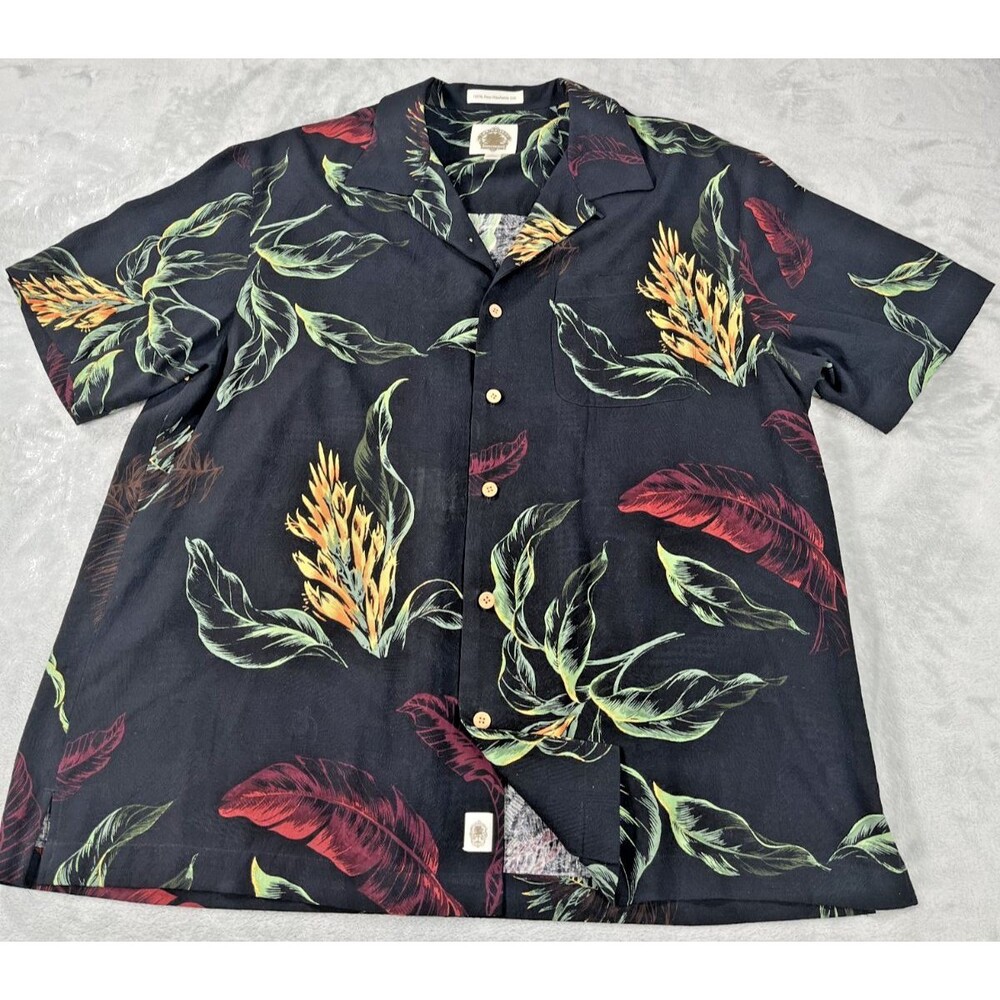 Paradise Collection Mens L Hawiian Shirt 100% Washable Silk Palm Trees